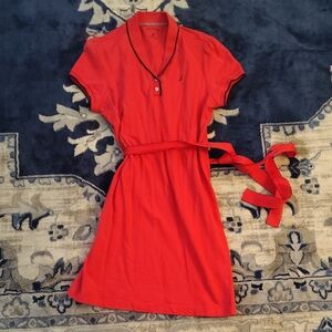 Nautica Red Polo-Style Short Sleeve Mini Dress with Belt